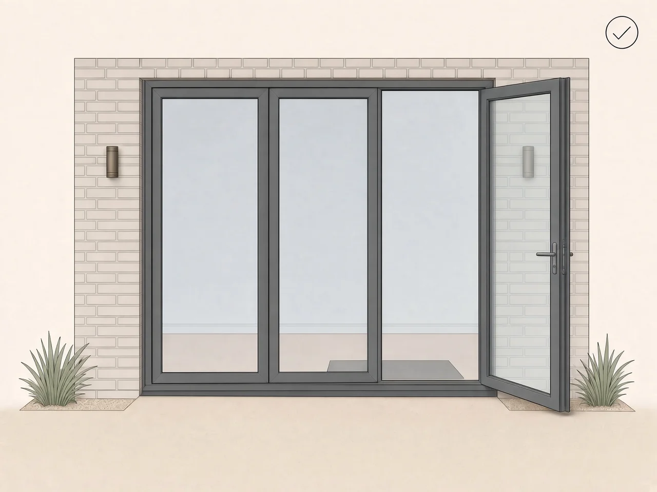 Afbeelding van een voltooide deuropening die uitkomt op de tuin
